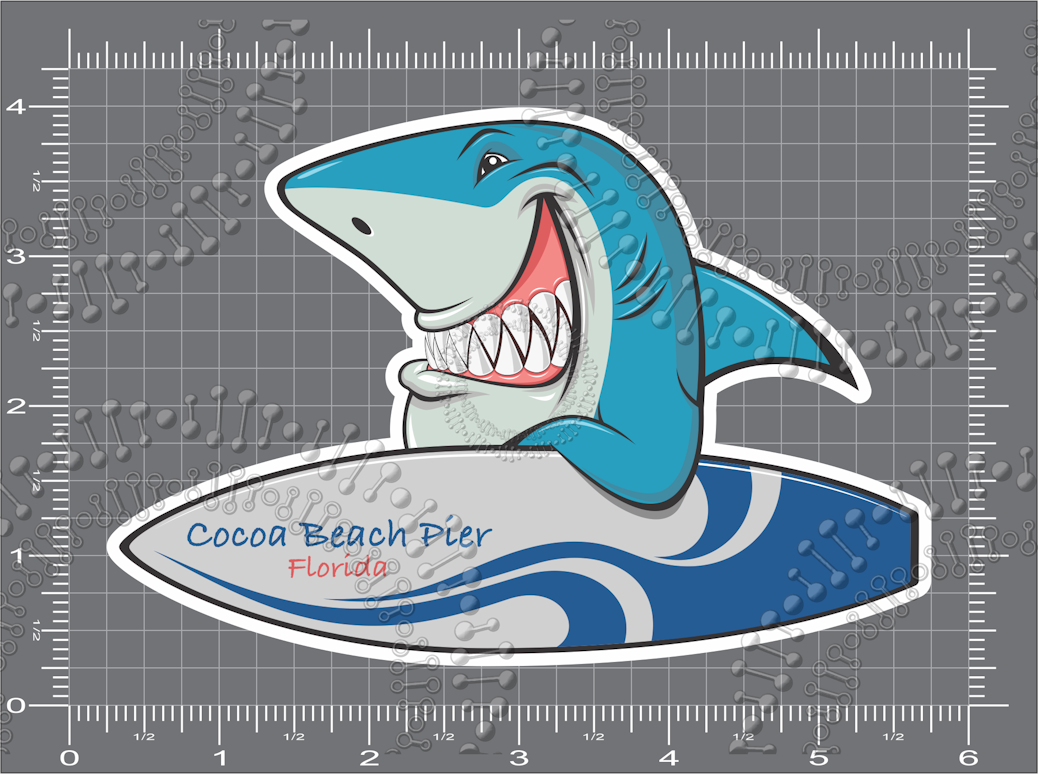 Cocoa Beach, FL - Cocoa Beach Pier BLue Surf Shark Decal