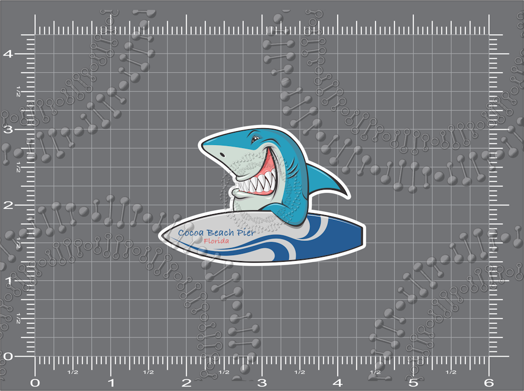 Cocoa Beach, FL - Cocoa Beach Pier BLue Surf Shark Decal
