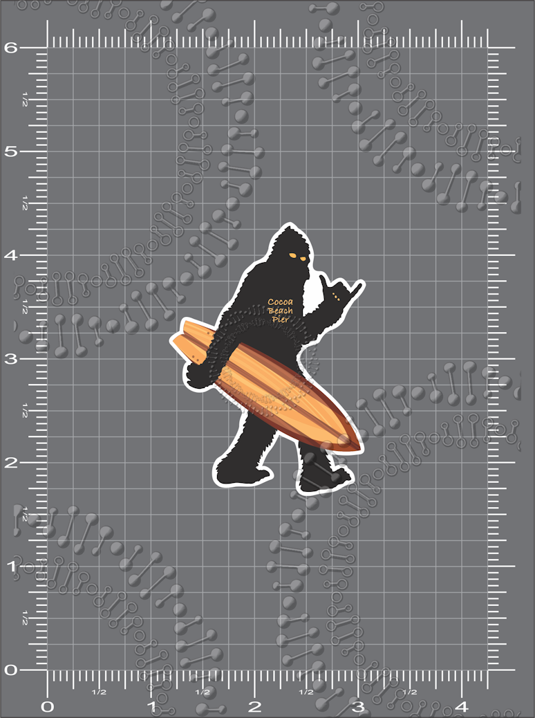 Cocoa Beach, FL - Cocoa Beach Pier Bigfoot with Surfboard Decal