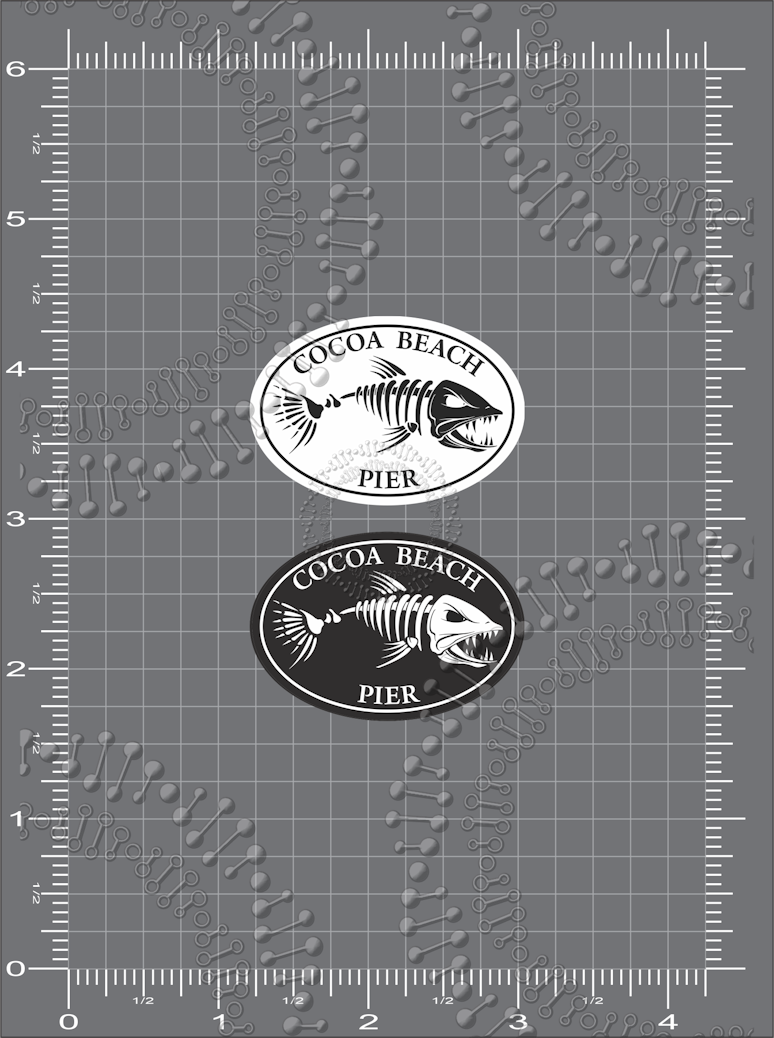 Cocoa Beach, FL - Cocoa Beach Pier Black and White Fishbonz Decal