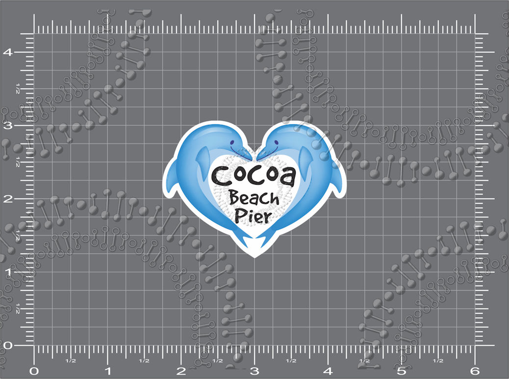 Cocoa Beach, FL - Cocoa Beach Pier Dolphin Heart Decal