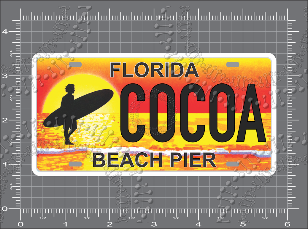 Cocoa Beach, FL - Cocoa Beach Pier Surfer License Plate Decal