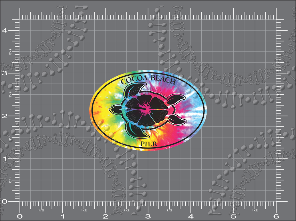 Cocoa Beach, FL - Cocoa Beach Pier Tie Dye Turtle Decal