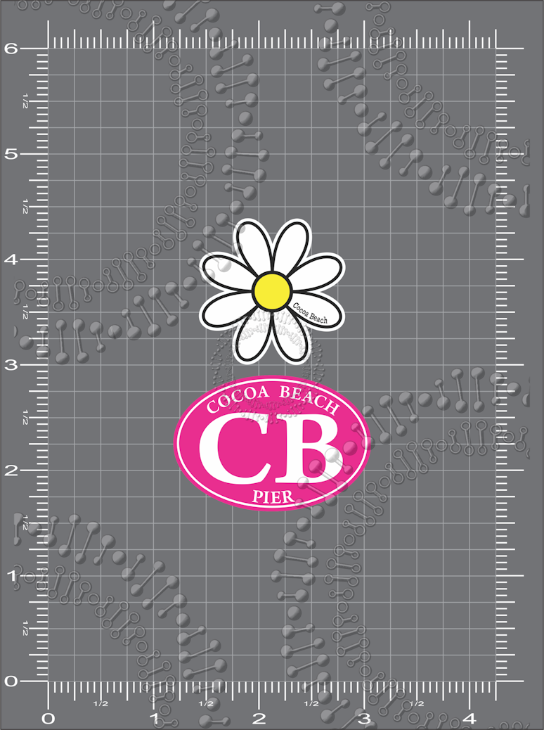 Cocoa Beach, FL - Pink Cocoa Beach Pier and White Daisy Decal
