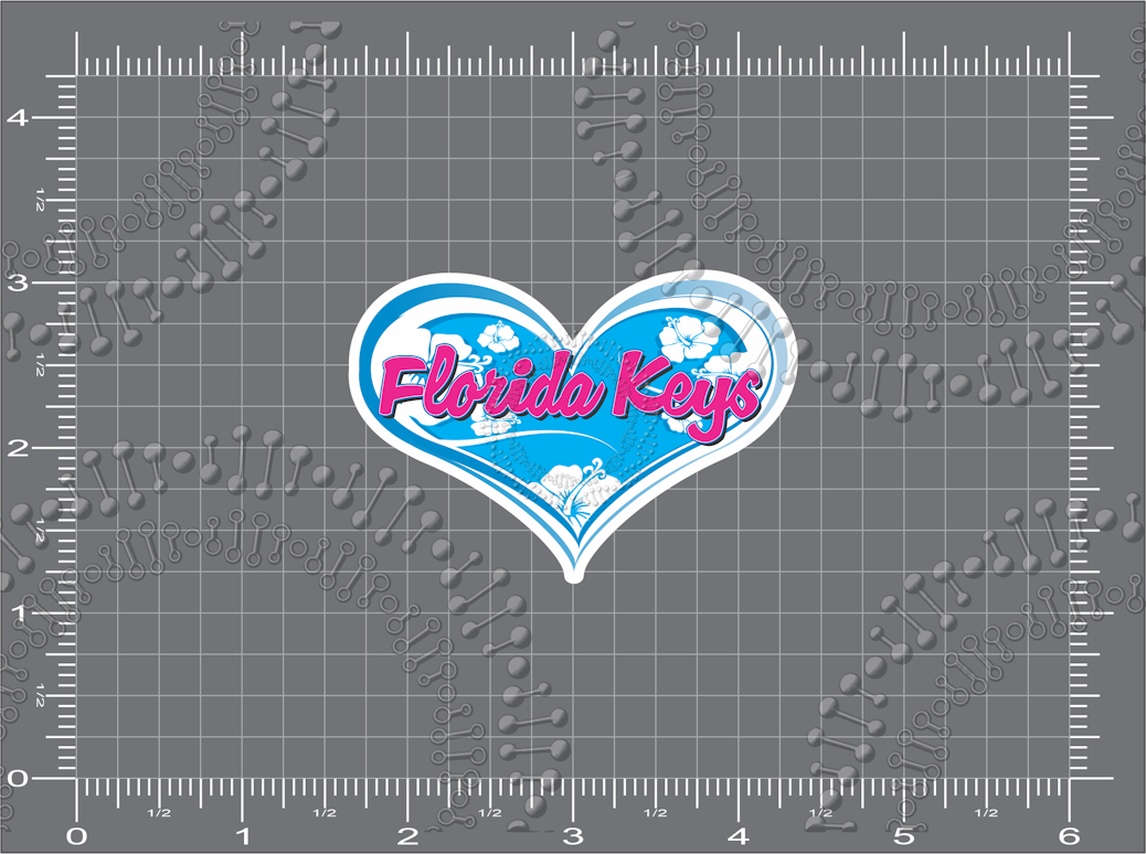 Florida Keys - Cyan Heart with Pink Text Decal