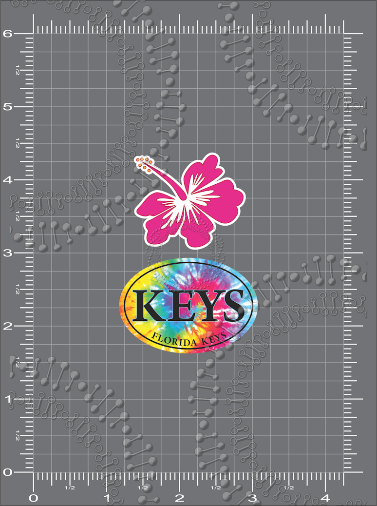 Florida Keys - KEYS Tie Dye and Pink Hibiscus Decal