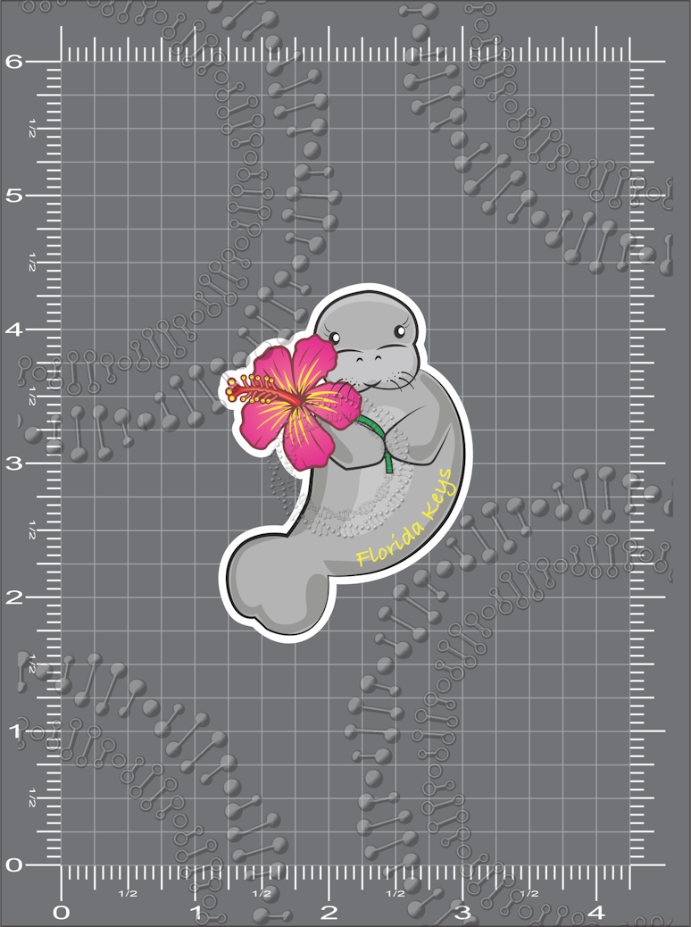 Florida Keys - Manatee with Pink Flower Decal