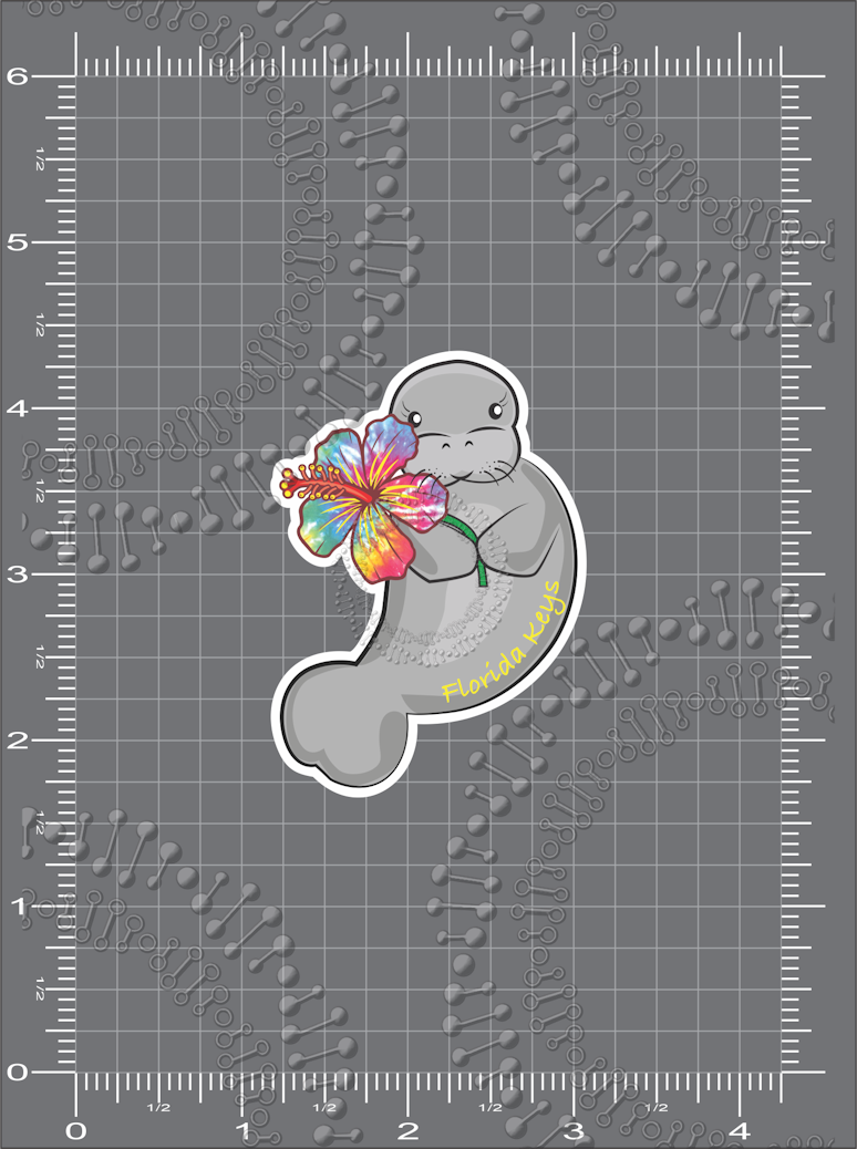Florida Keys - Manatee with Tie Dye Flower Decal