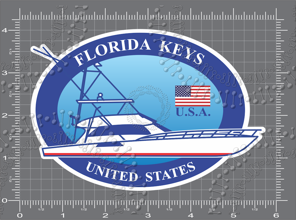 Florida Keys - Oval Blue Fishing Boat Decal