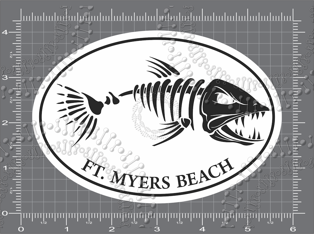 Fort Meyers Beach, FL - White Fishbonz Decal