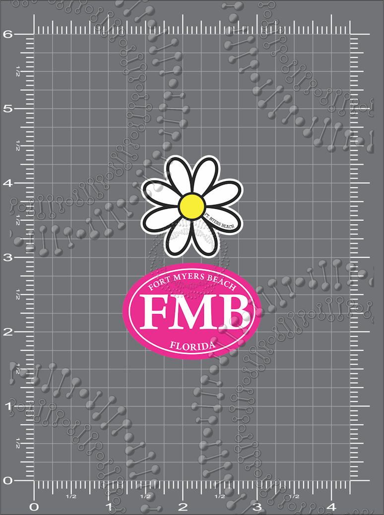 Fort Myers Beach, FL - White Daisy and Pink FMB Decal