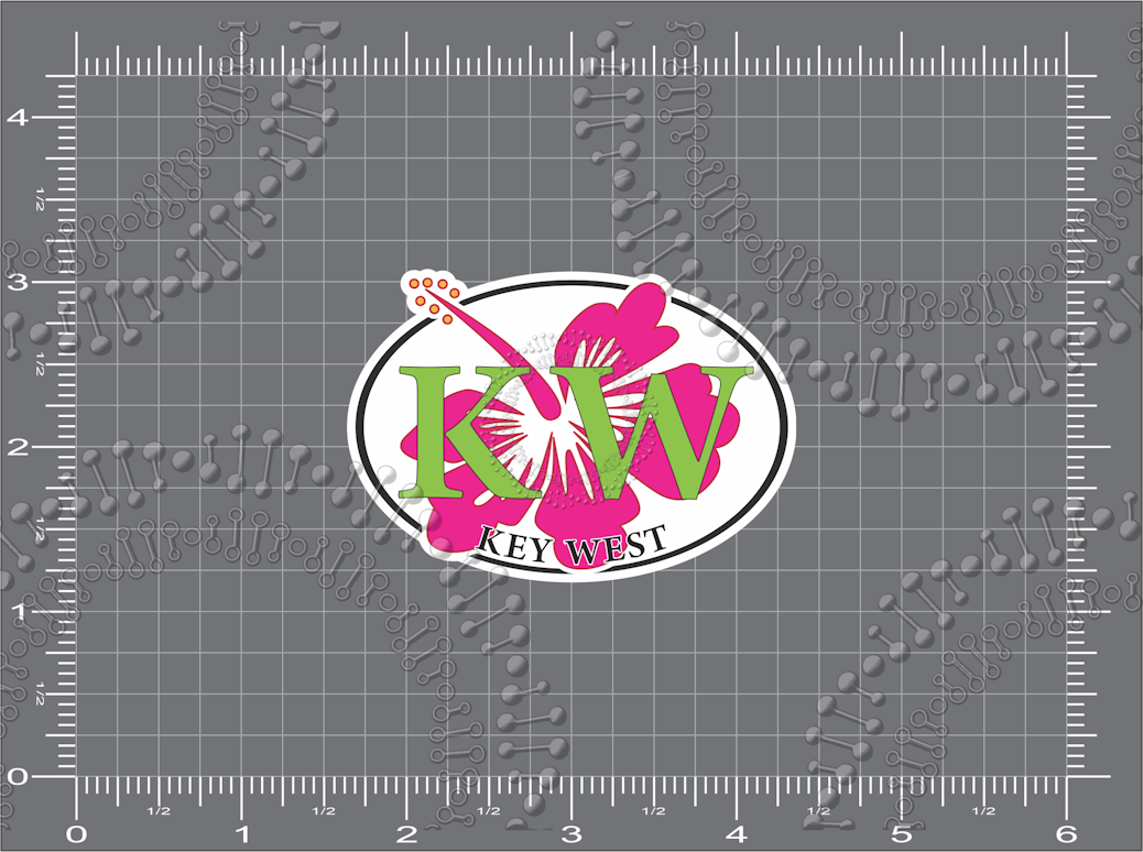 Key West, FL - KW with Pink Hibiscus Decal