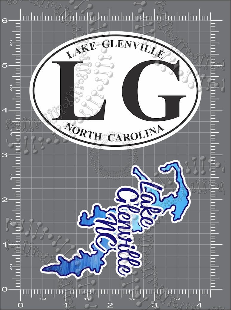 Lake Glenville, NC - White LG and Lake Glenville Shape Sideways Decal