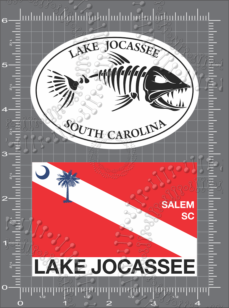 Lake Jocasse, SC - Lake Jocasse Dive Flag and White Fishbonz Decal