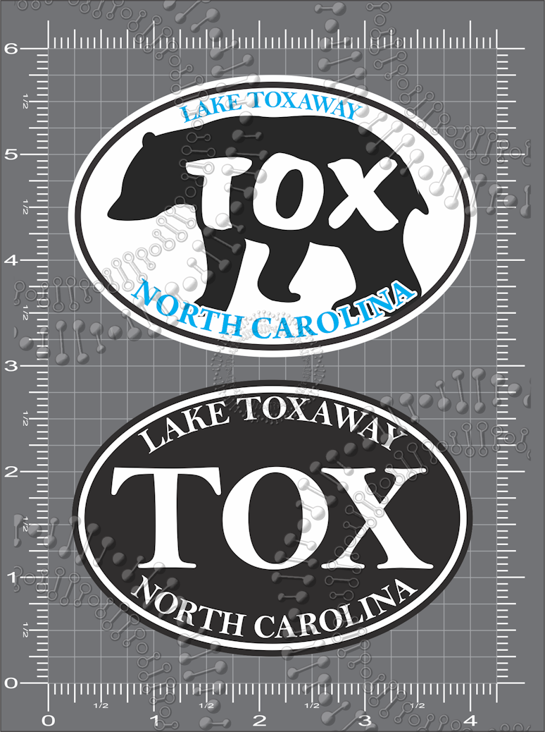 Lake Toxaway, NC - Black TOX Oval and TOX Black Bear Decal