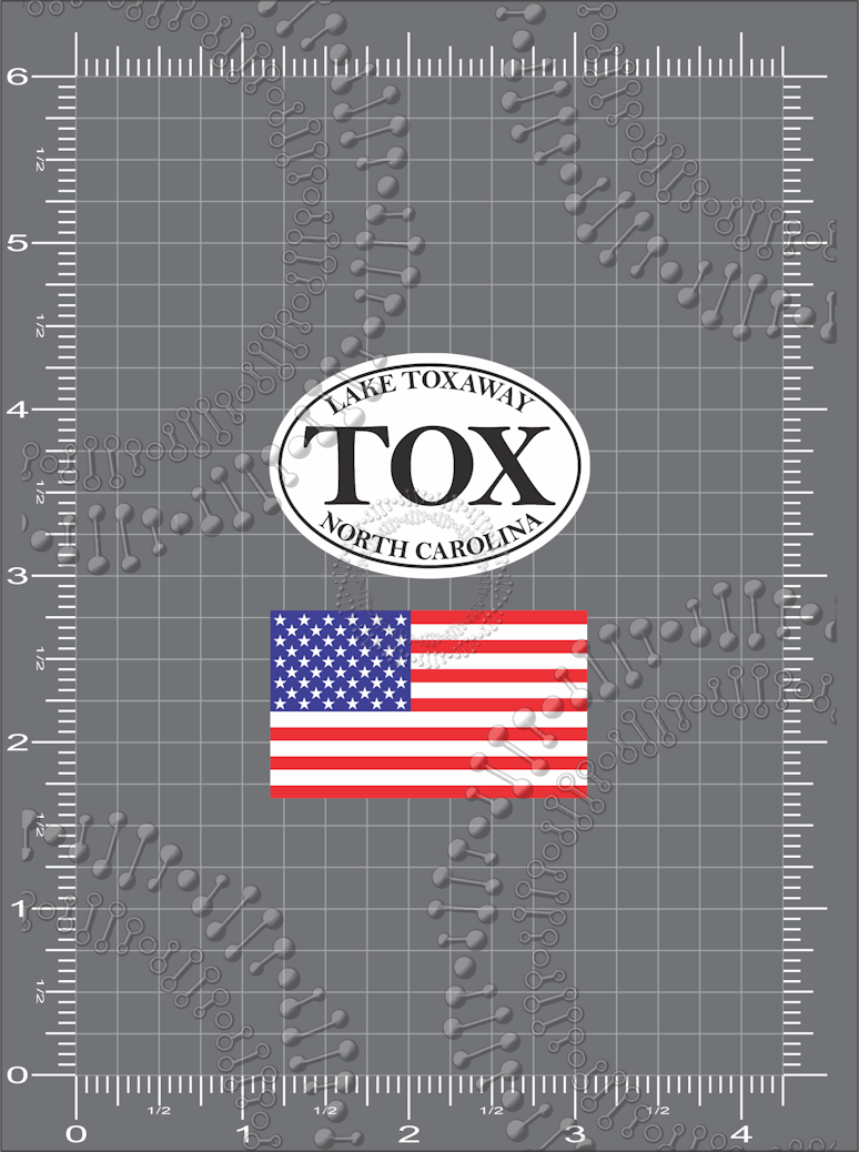 Lake Toxaway, NC - White TOX Oval and USA Flag Decal