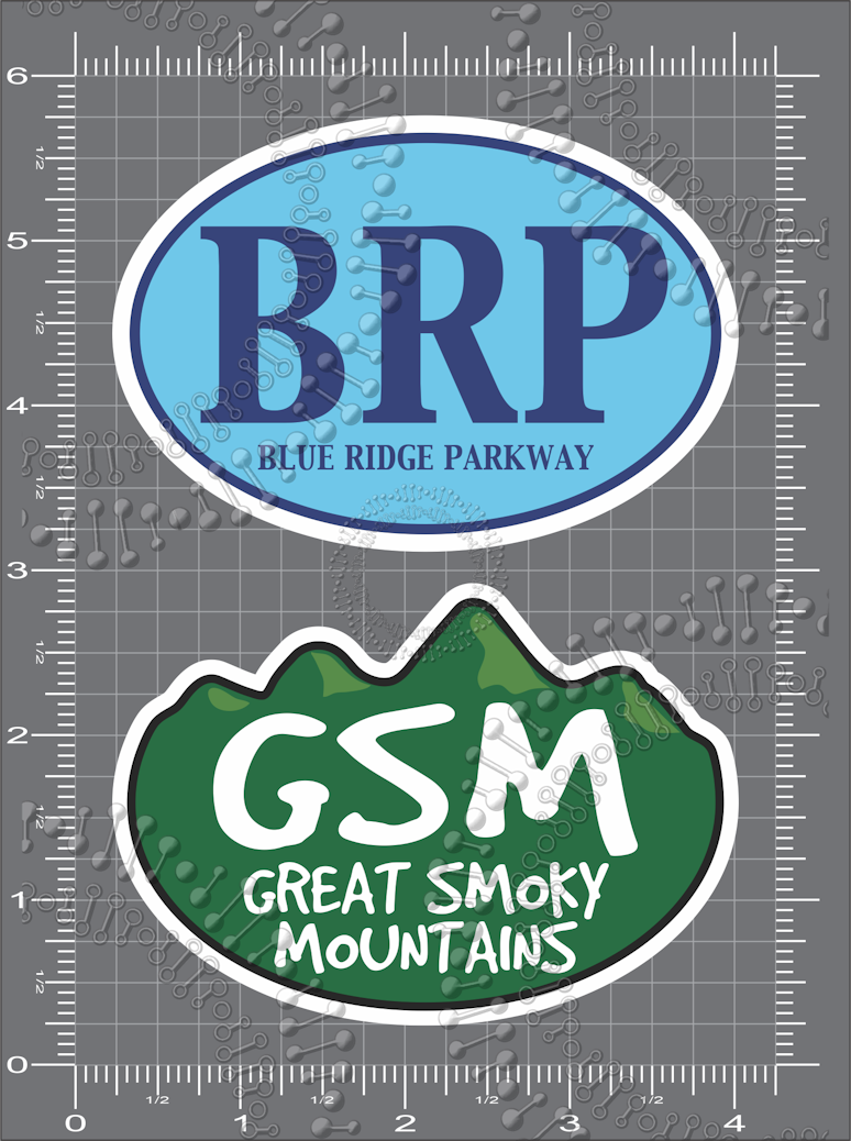 North Carolina - Blue BRP Blue Ridge Parkway and Green GSM Great Smoky Mountains Decal