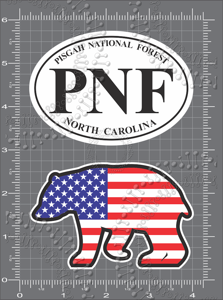 Pisgah National Forest, NC - PNF White Oval and USA Flag Bear Decal