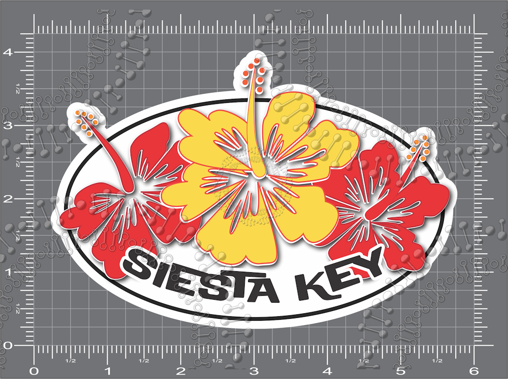 Siesta Key, FL - Red and Yellow Flower Decal