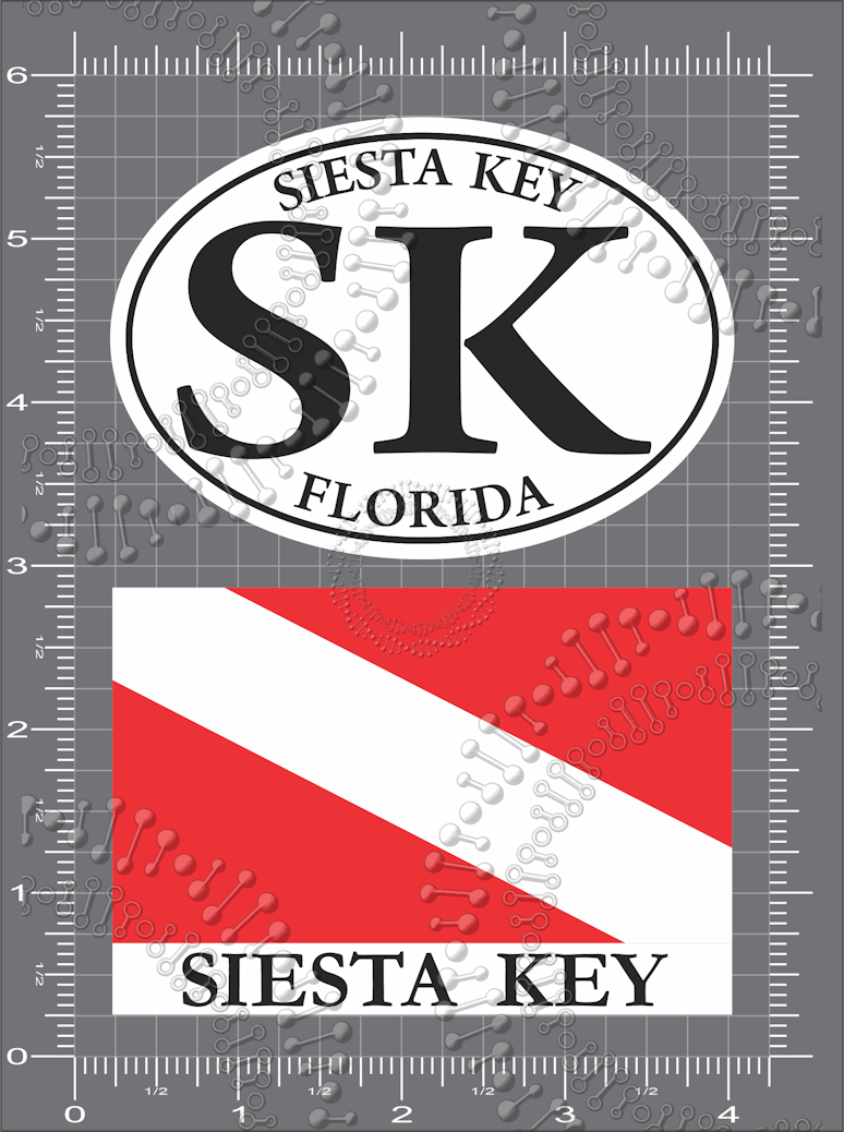 Siesta Key, FL - White SK Oval with Dive Flag Decal