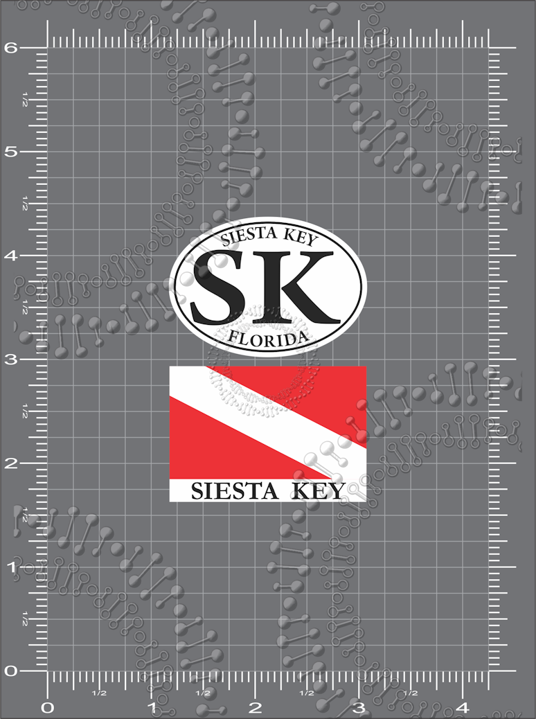 Siesta Key, FL - White SK Oval with Dive Flag Decal