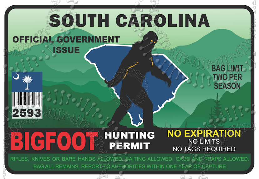 South Carolina - Bigfoot Hunting License Decal