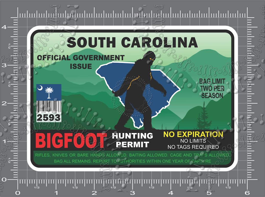 South Carolina - Bigfoot Hunting License Decal