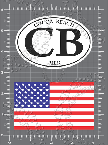 Cocoa Beach ,FL - CB Cocoa Beach Pier and USA Flag Decal