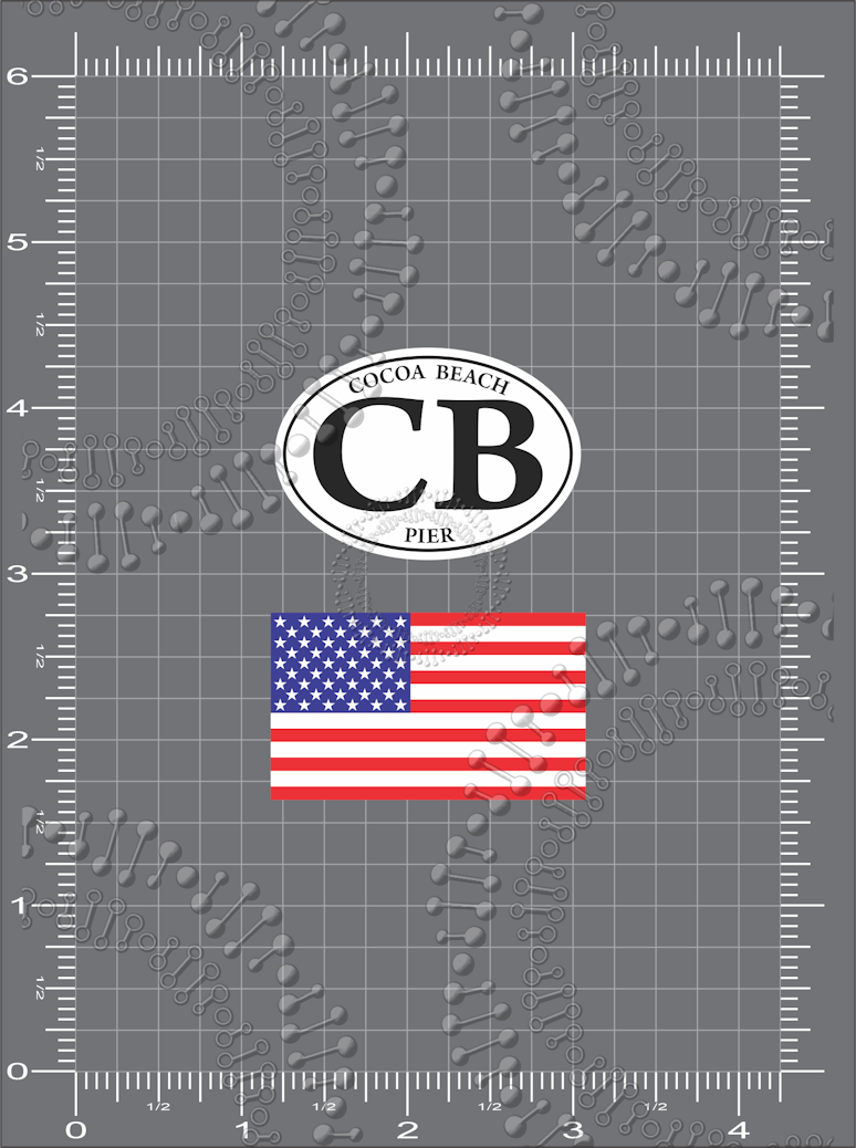Cocoa Beach ,FL - CB Cocoa Beach Pier and USA Flag Decal