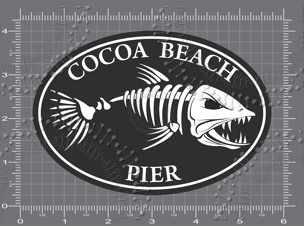 Cocoa Beach, FL - Cocoa Beach Pier Black Fishbonz Decal