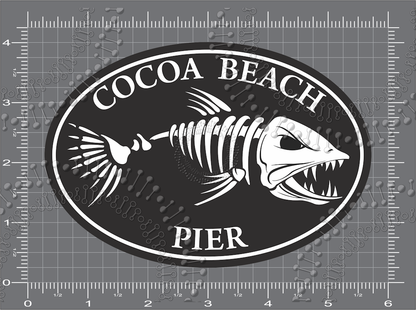 Cocoa Beach, FL - Cocoa Beach Pier Black Fishbonz Decal
