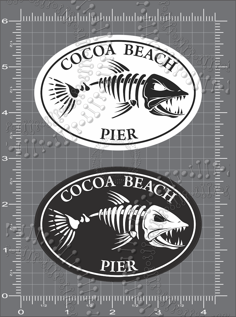 Cocoa Beach, FL - Cocoa Beach Pier Black and White Fishbonz Decal