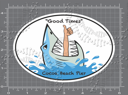 Cocoa Beach, FL - Cocoa Beach Pier Good Times Thumbs Up with Shark Decal