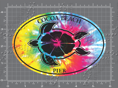 Cocoa Beach , FL - Cocoa Beach Pier Tie Dye Turtle Decal