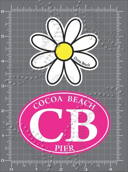 Cocoa Beach, FL - Pink Cocoa Beach Pier and White Daisy Decal