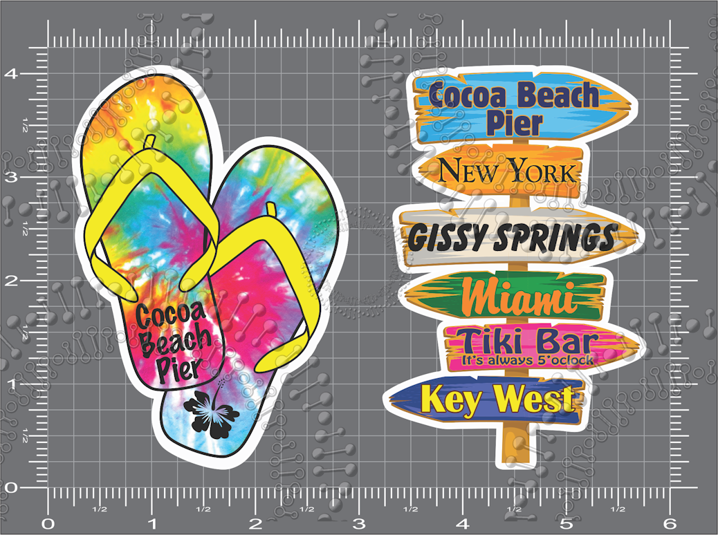 Cocoa Beach, FL - Sandals and Directional Sign Decal