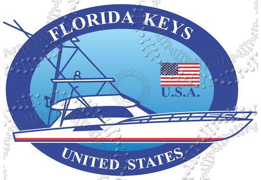 Florida Keys - Oval Blue Fishing Boat Decal
