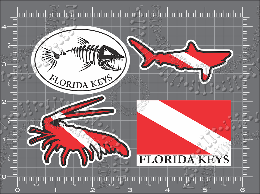 Florida Keys - Assorted Dive Lobster, Flag, Shark and Fishbonz Decal
