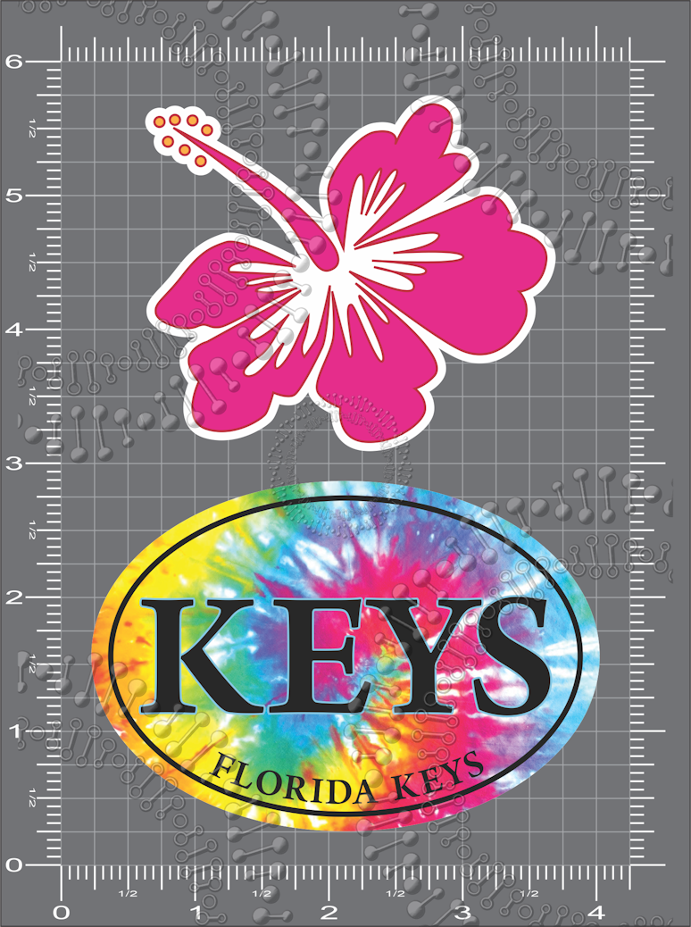 Florida Keys - KEYS Tie Dye and Pink Hibiscus Decal