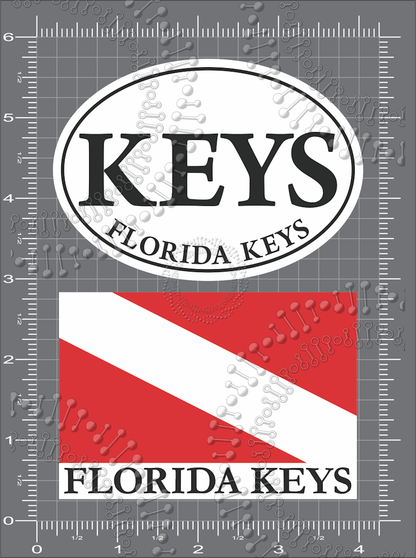 Florida Keys - Keys White Oval and  Dive Flag FL Keys Decal