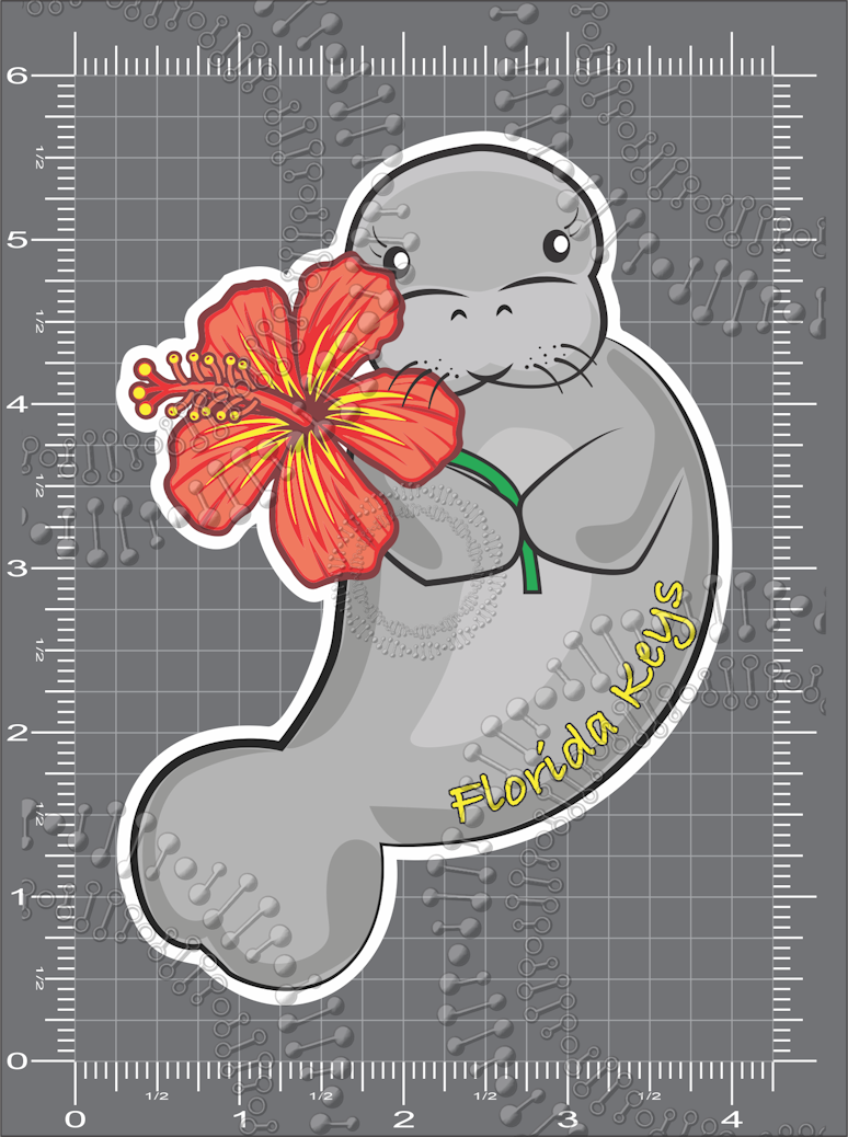Florida Keys - Manatee - Orange and Yellow Flower Decal