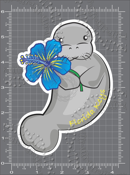 Florida Keys - Manatee with Blue Flower Decal
