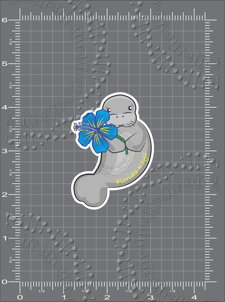 Florida Keys - Manatee with Blue Flower Decal