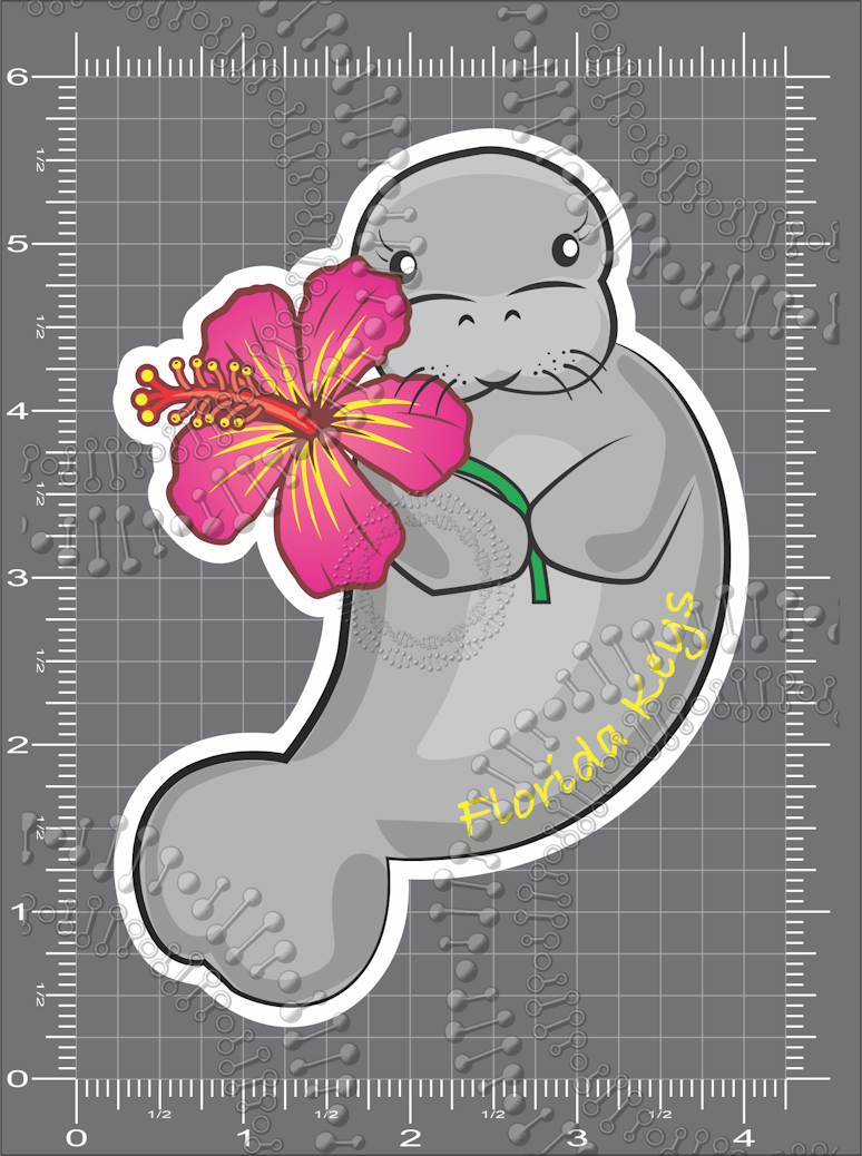 Florida Keys - Manatee with Pink Flower Decal