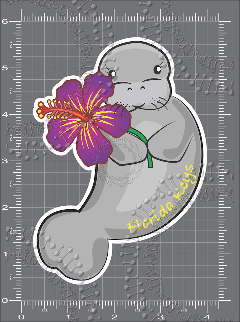 Florida Keys - Manatee with Purple Flower Decal