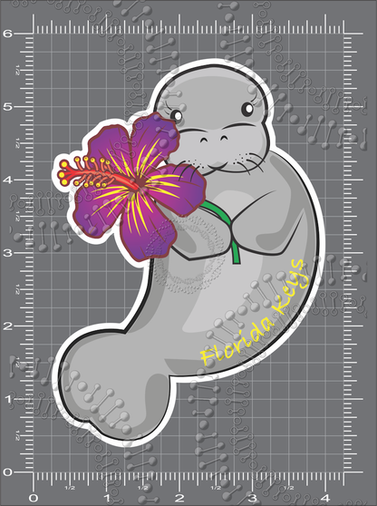 Florida Keys - Manatee with Purple Flower Decal