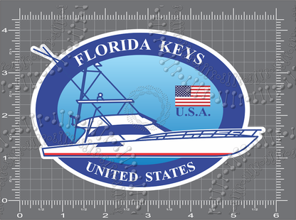 Florida Keys - Oval Blue Fishing Boat Decal