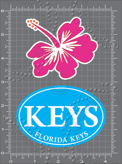 Florida Keys - Pink Hibiscus and Cyan Keys Oval Decal