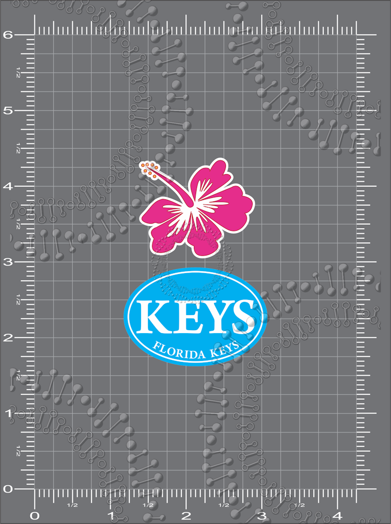 Florida Keys - Pink Hibiscus and Cyan Keys Oval Decal