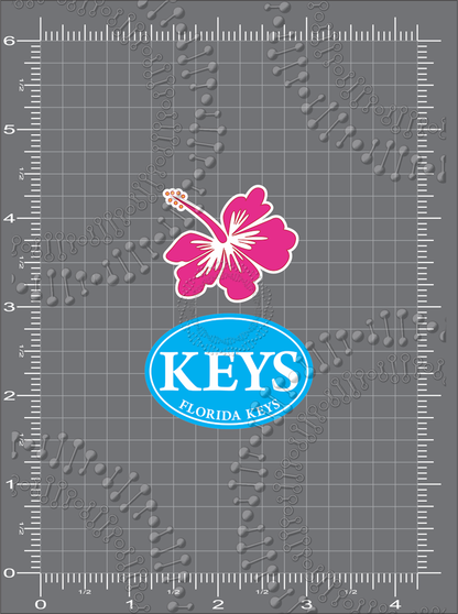 Florida Keys - Pink Hibiscus and Cyan Keys Oval Decal